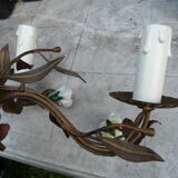 Vintage wall light in gold metal and flowers