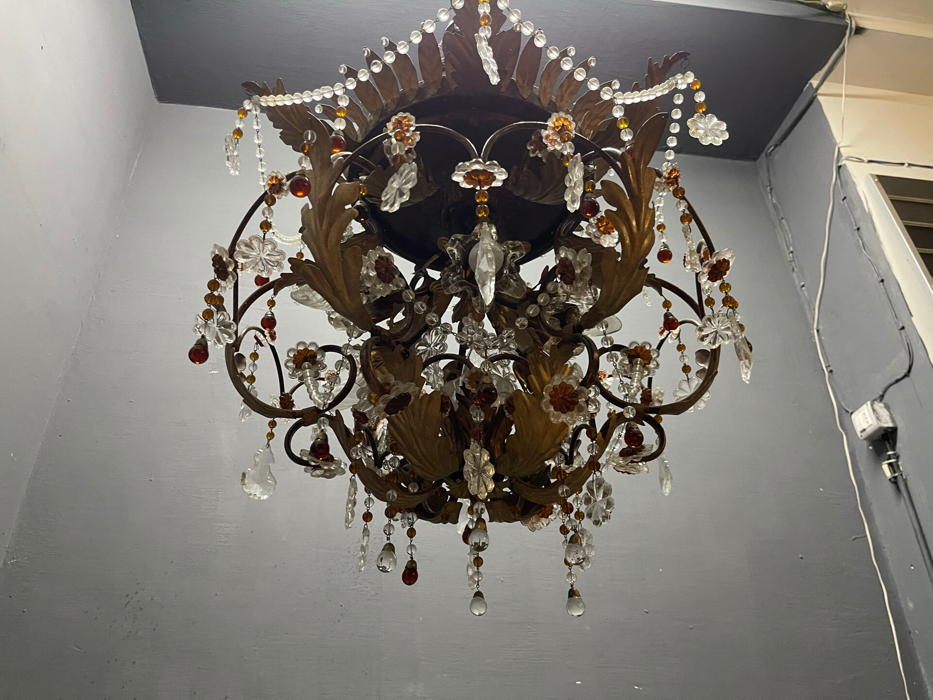 Italian Tole Murano Glass Chandelier 1960’s 