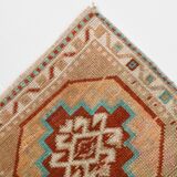 Red Cream Oriental Turkish Vintage Rug, 39x84Cm