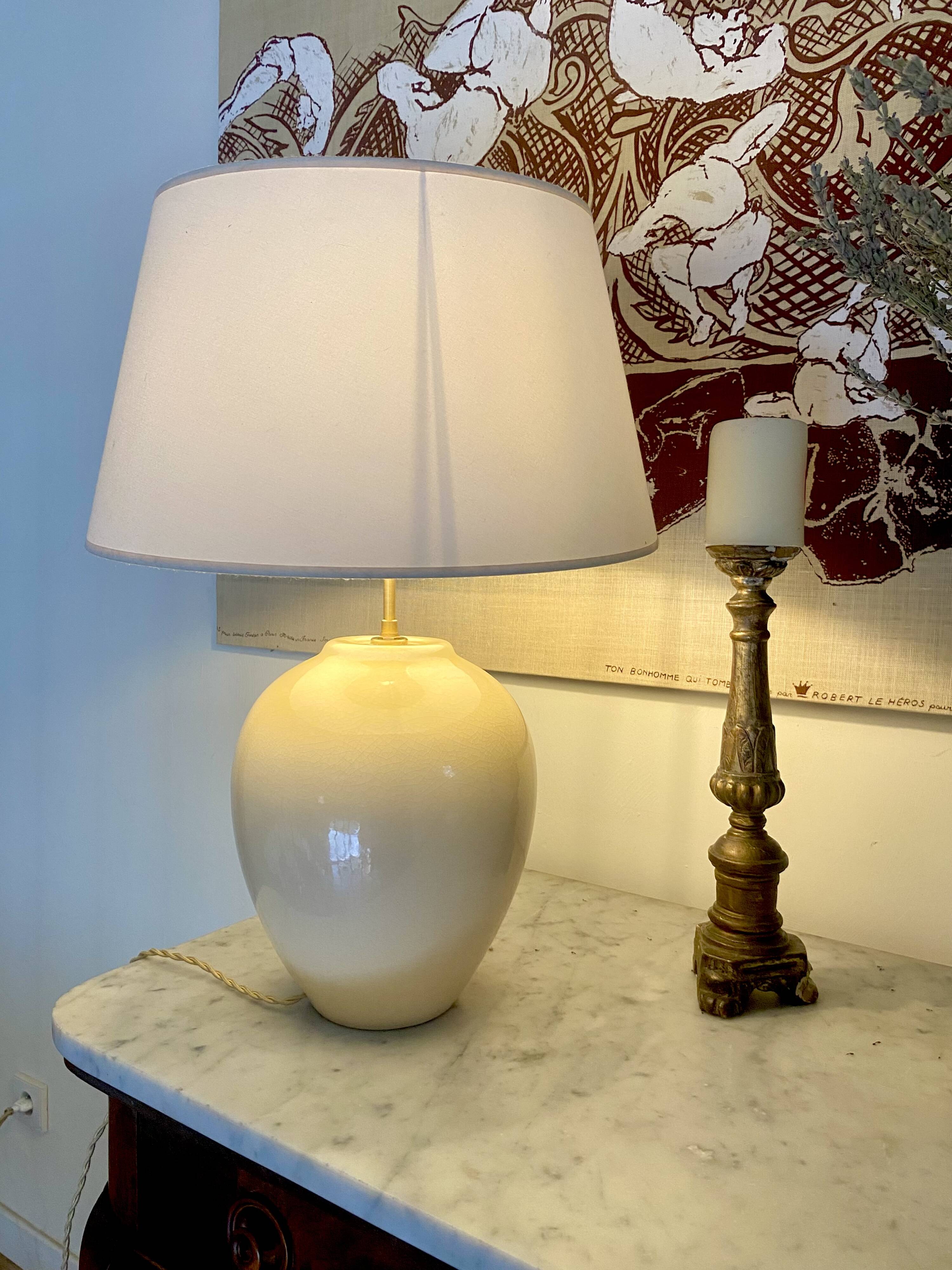 Earthenware lamp, fabric cable, fabric lampshade