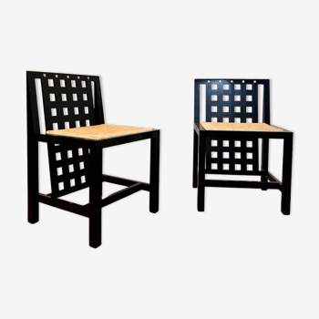 Lot 2 wooden chairs DS3 chair design Mackintosh 80s vintage Italy