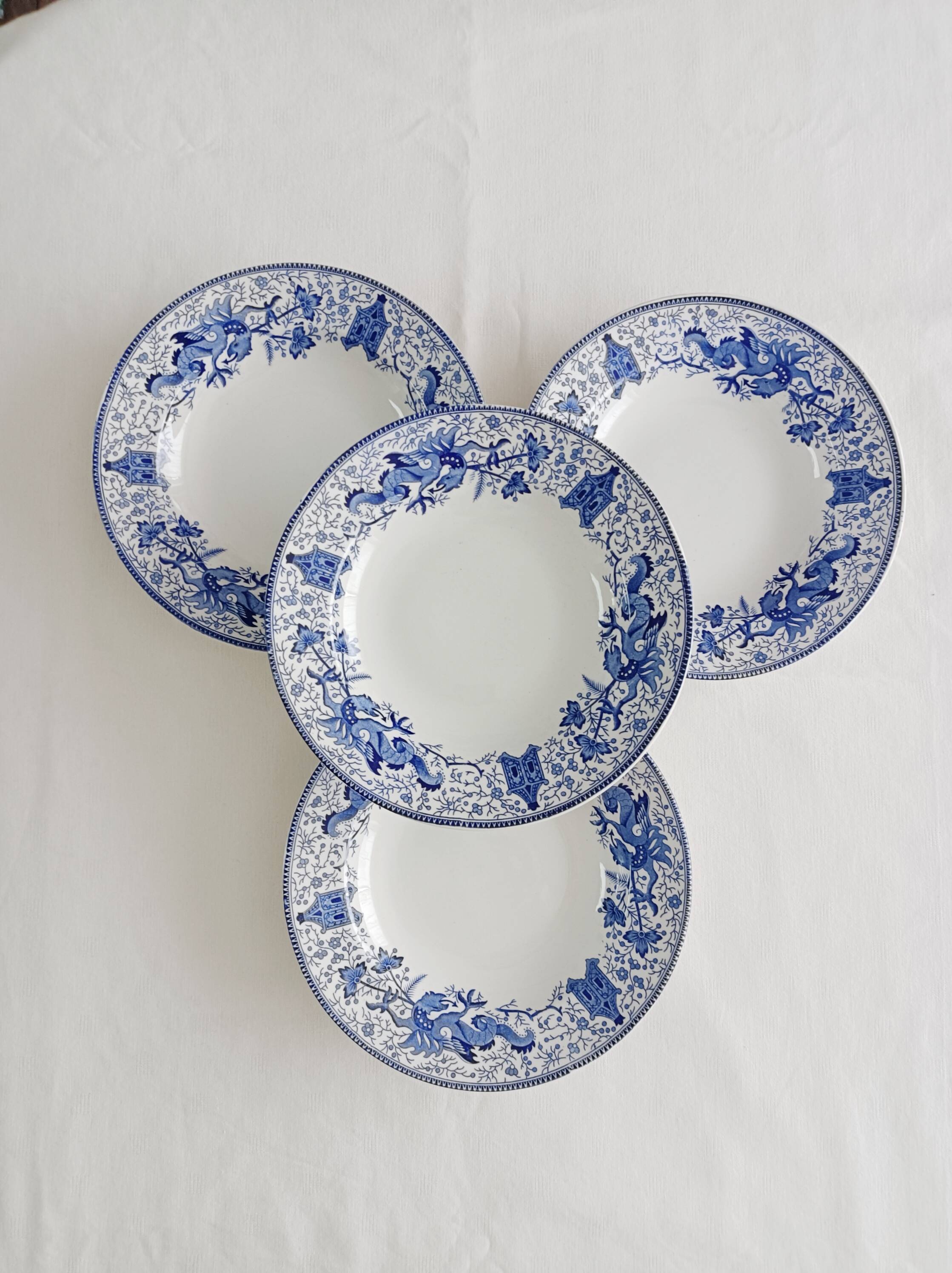 Set of 4 Boch la Louvière Dragon deep plates