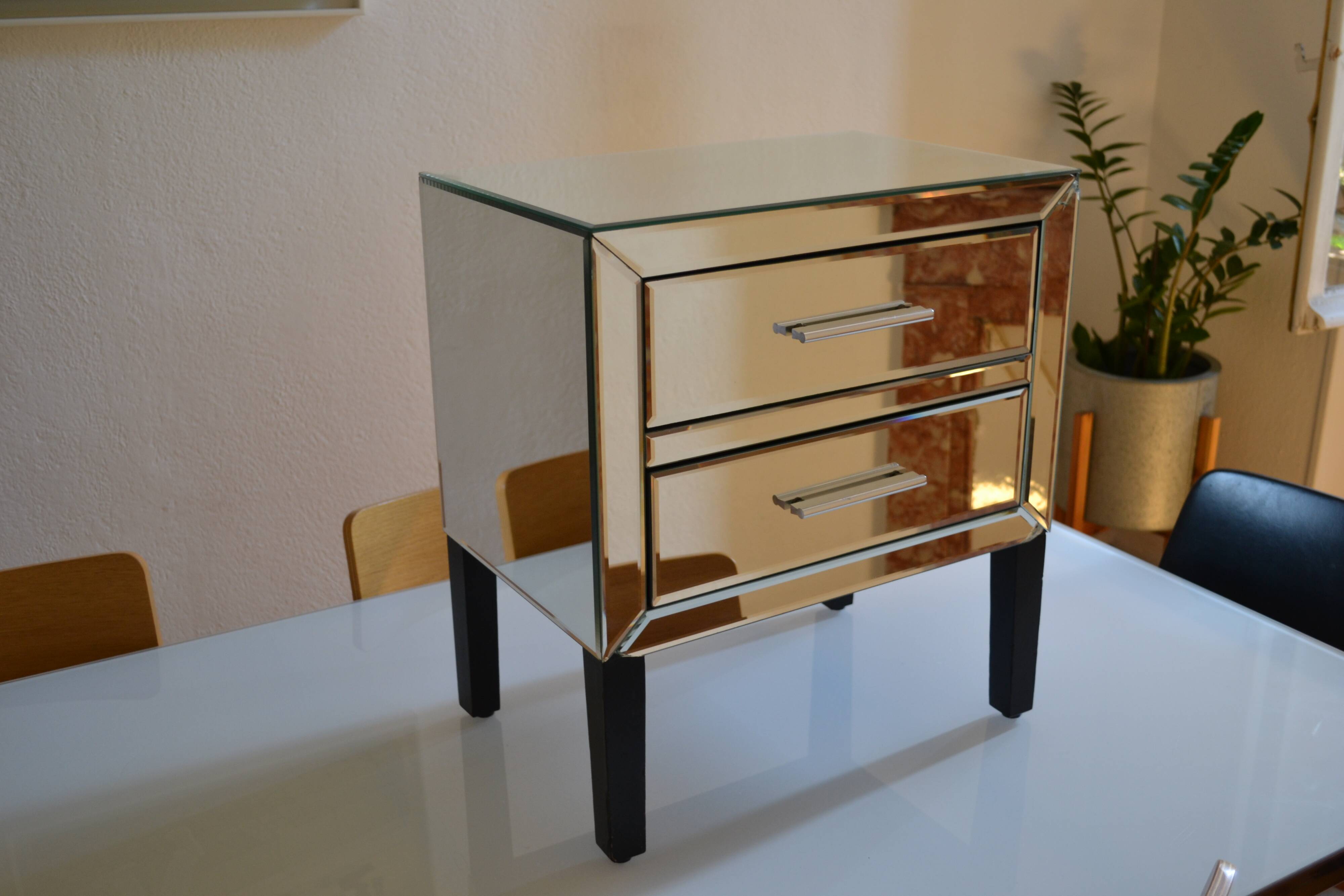 Hollywood Regency style beveled mirror bedside table