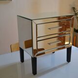 table de chevet miroirs biseautés style hollywood regency
