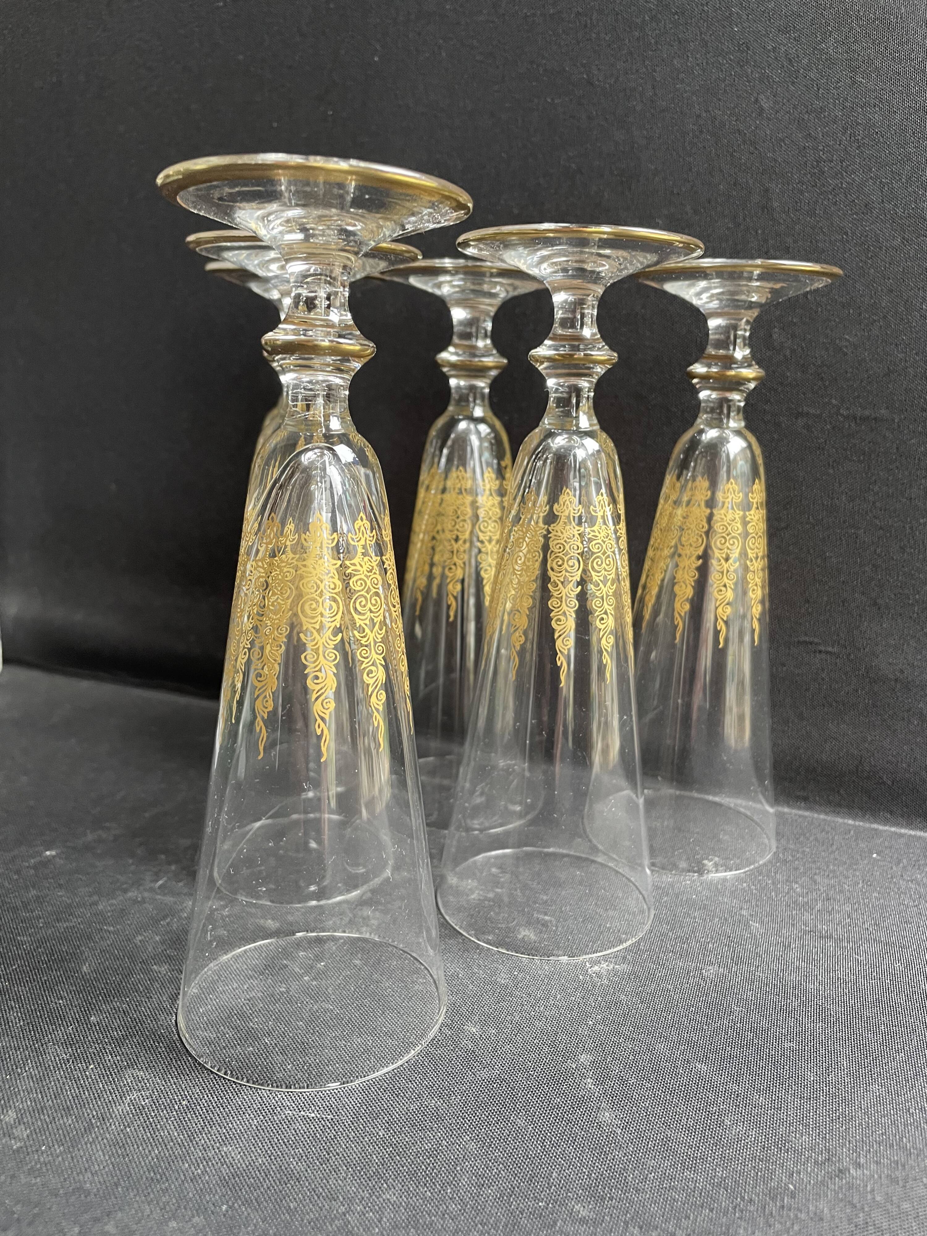 6 Champagne Flutes – Gold Crystal