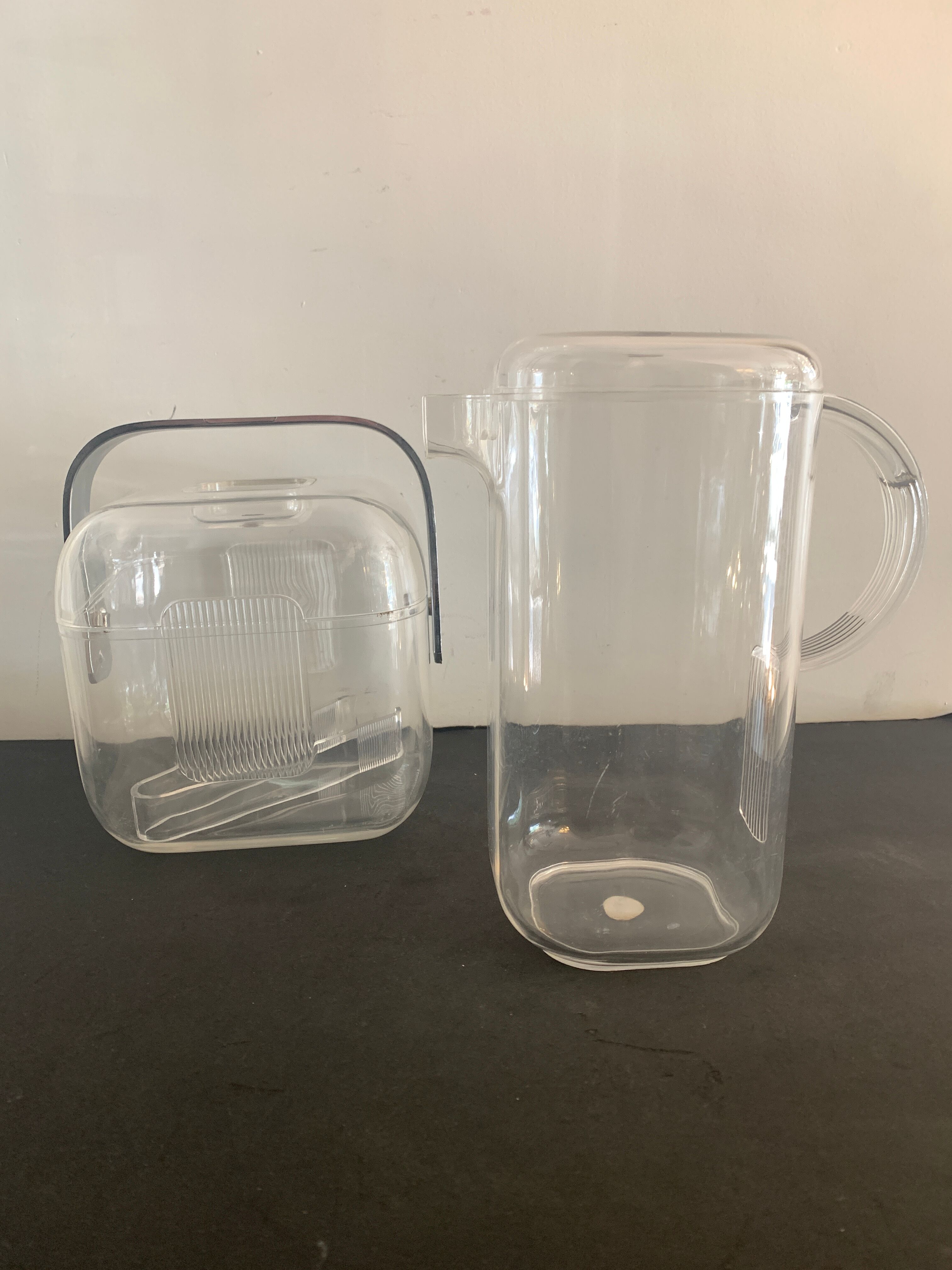 Transparent ice bucket and pitcher, Italian design Guzzini, 1970