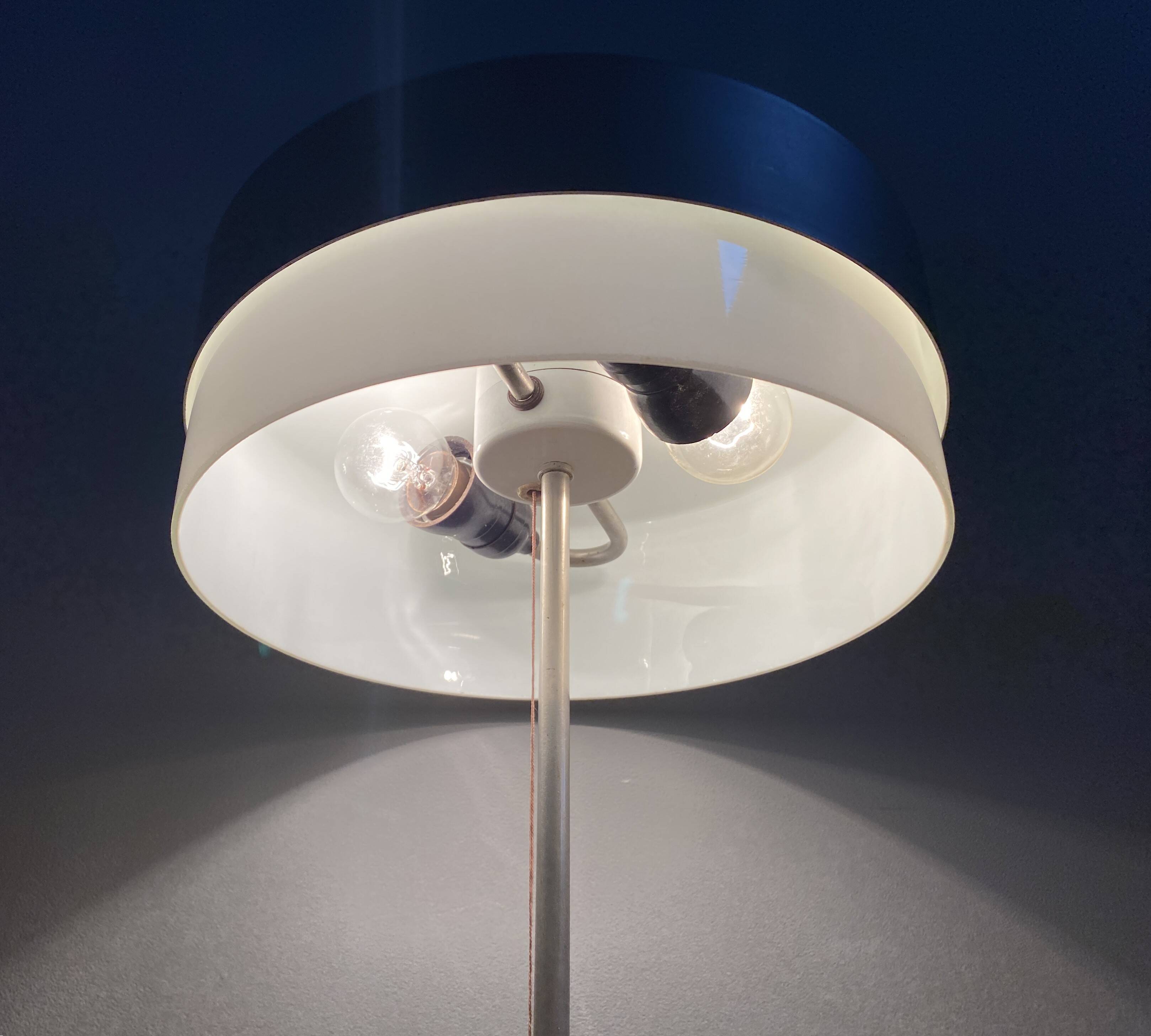 Table lamp in black metal and white glass, by Kamenicky Senov 1960s