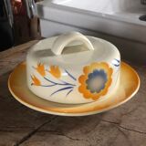 Old ceramic butter dish Deutschland Vintage yellow with flowers