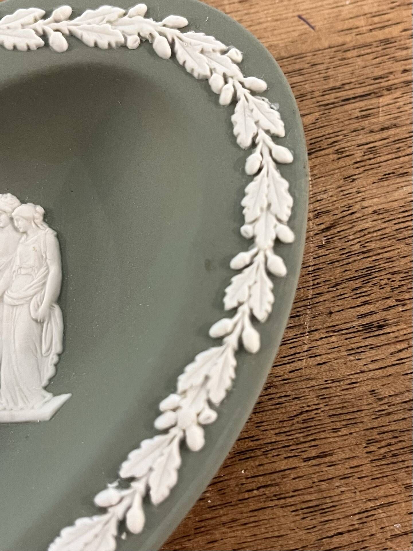 Sage green jasperware catchall Wedgwood