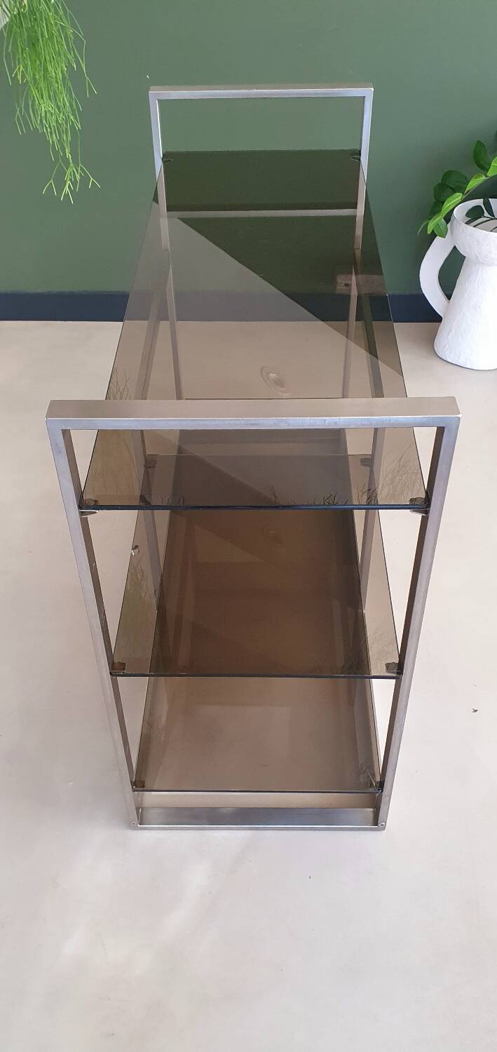 Metal and smoked glass console 1970
