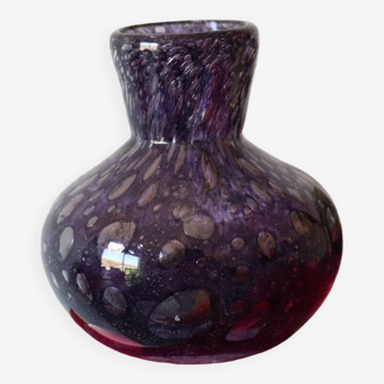 Small purple bubbled and blown glass vase