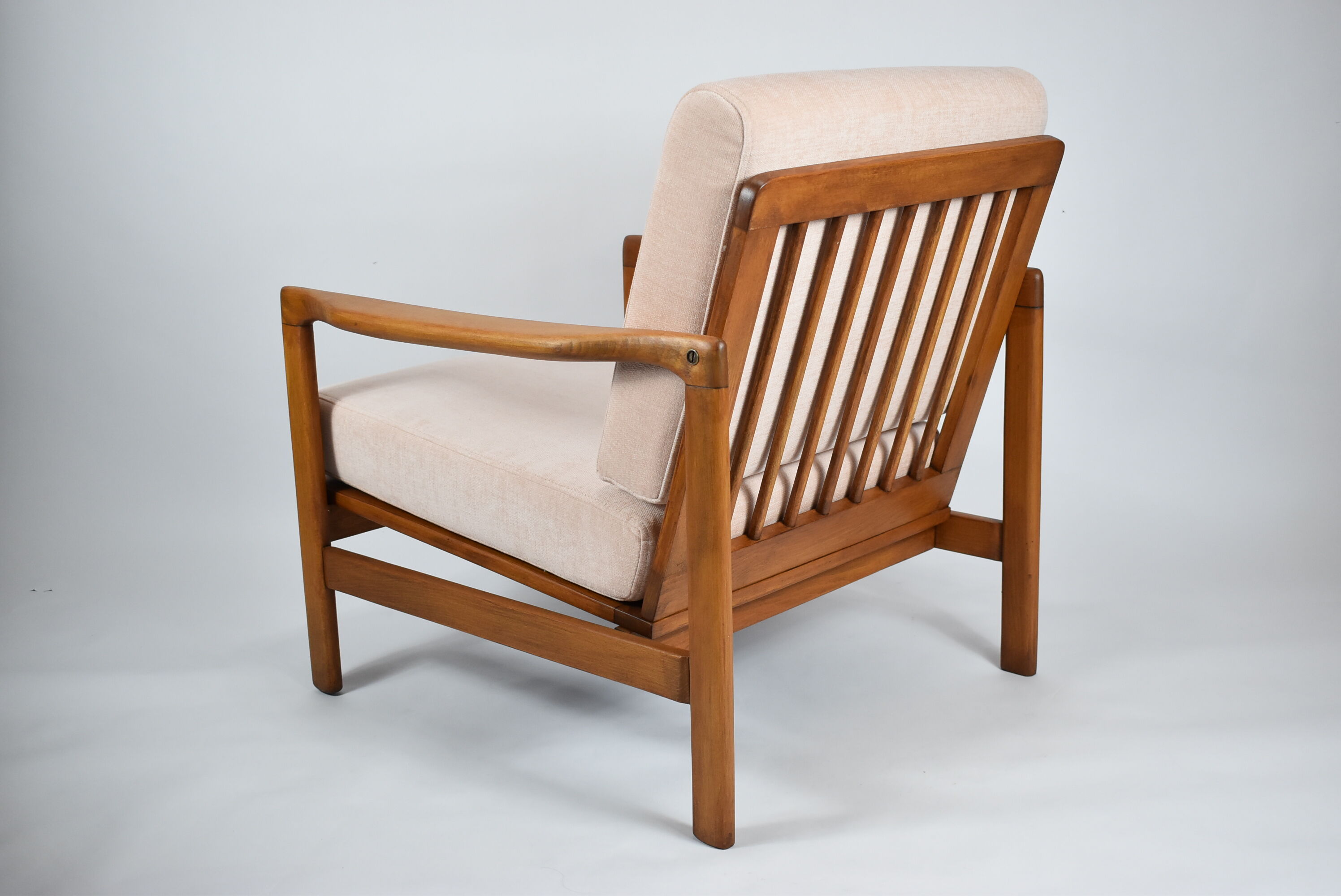 Scandinavian armchair Bączyk, polish icon, restored, powder pink, teak