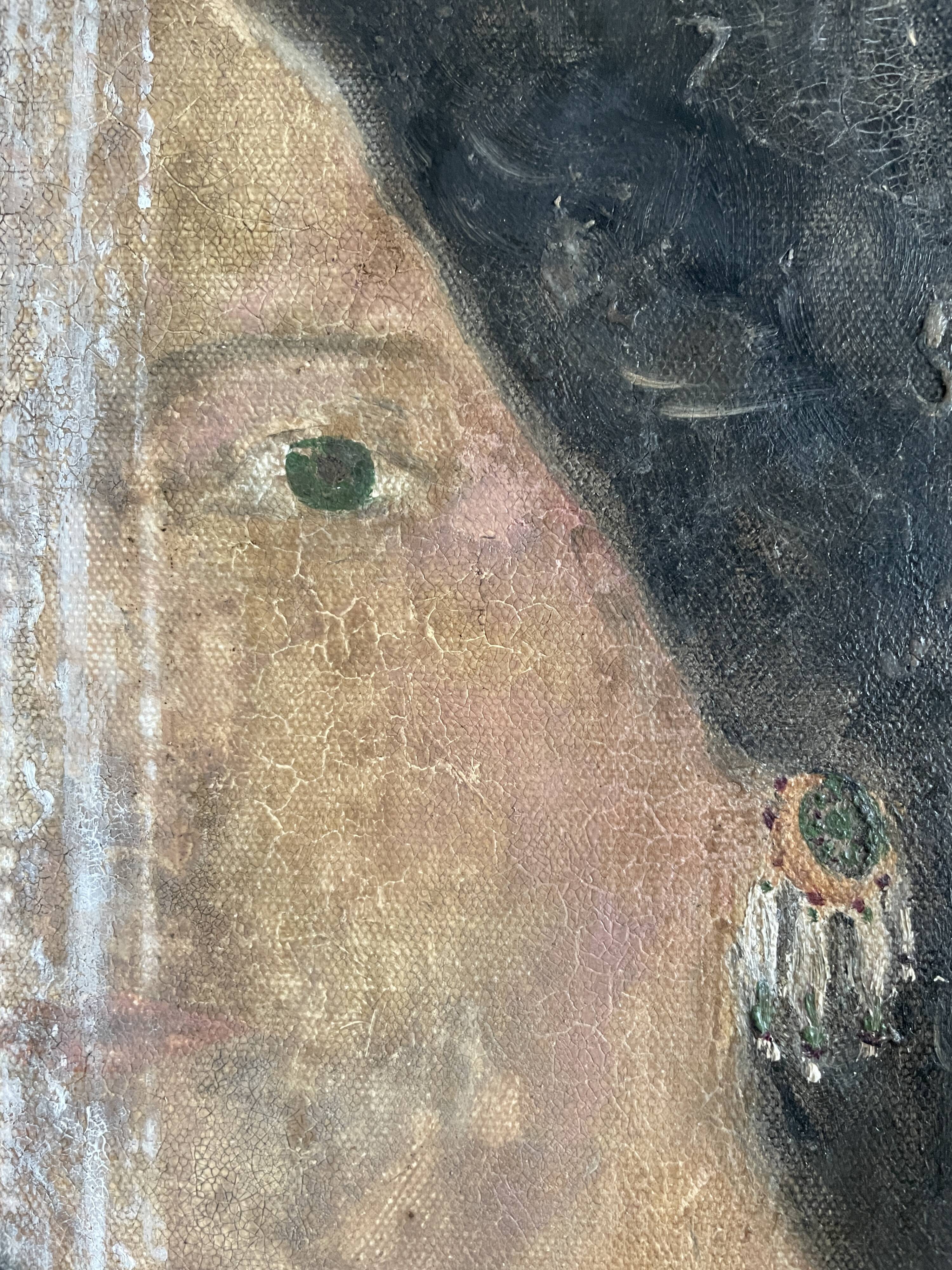 Huile sur toile portrait femme bijoux
