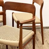 Mid Century Teak Dining Chairs by Niels O. Møller for J.L. Moller, Model 56 & 75 with papercord seat