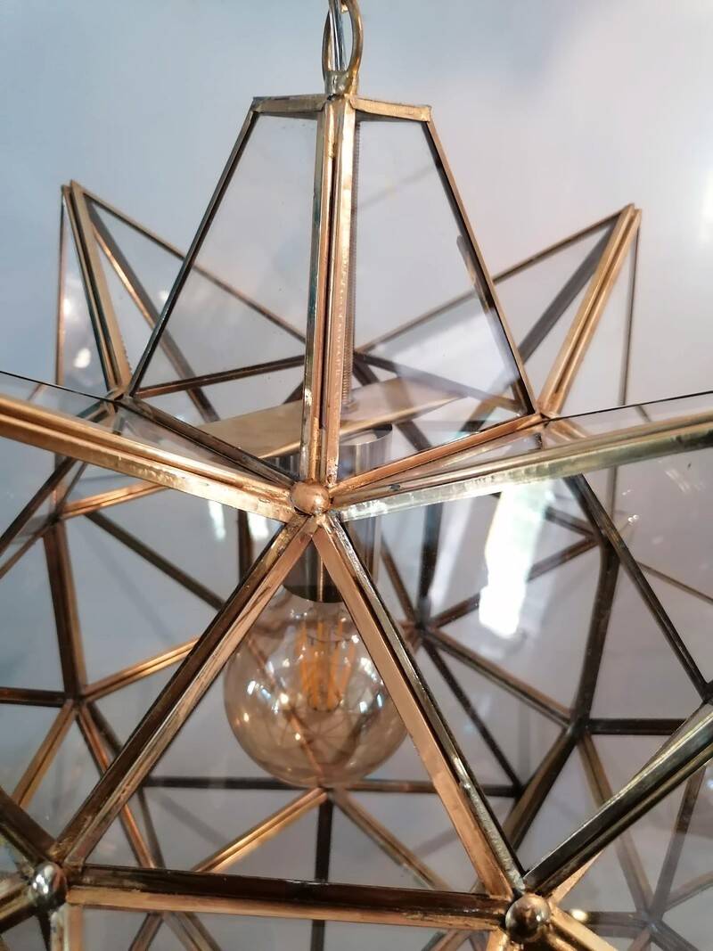 Ceiling light suspended Geometric Star Moravian Star frosted glass
