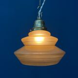 Vintage ocher glass hanging lamps with brass gallery