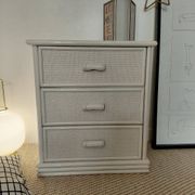 Vintage cane commode with 3 drawers - white patinated wood - seaside spirit