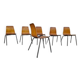 Set of 6 Pierre Guariche Papyrus model chairs, Steiner Edition 1950.