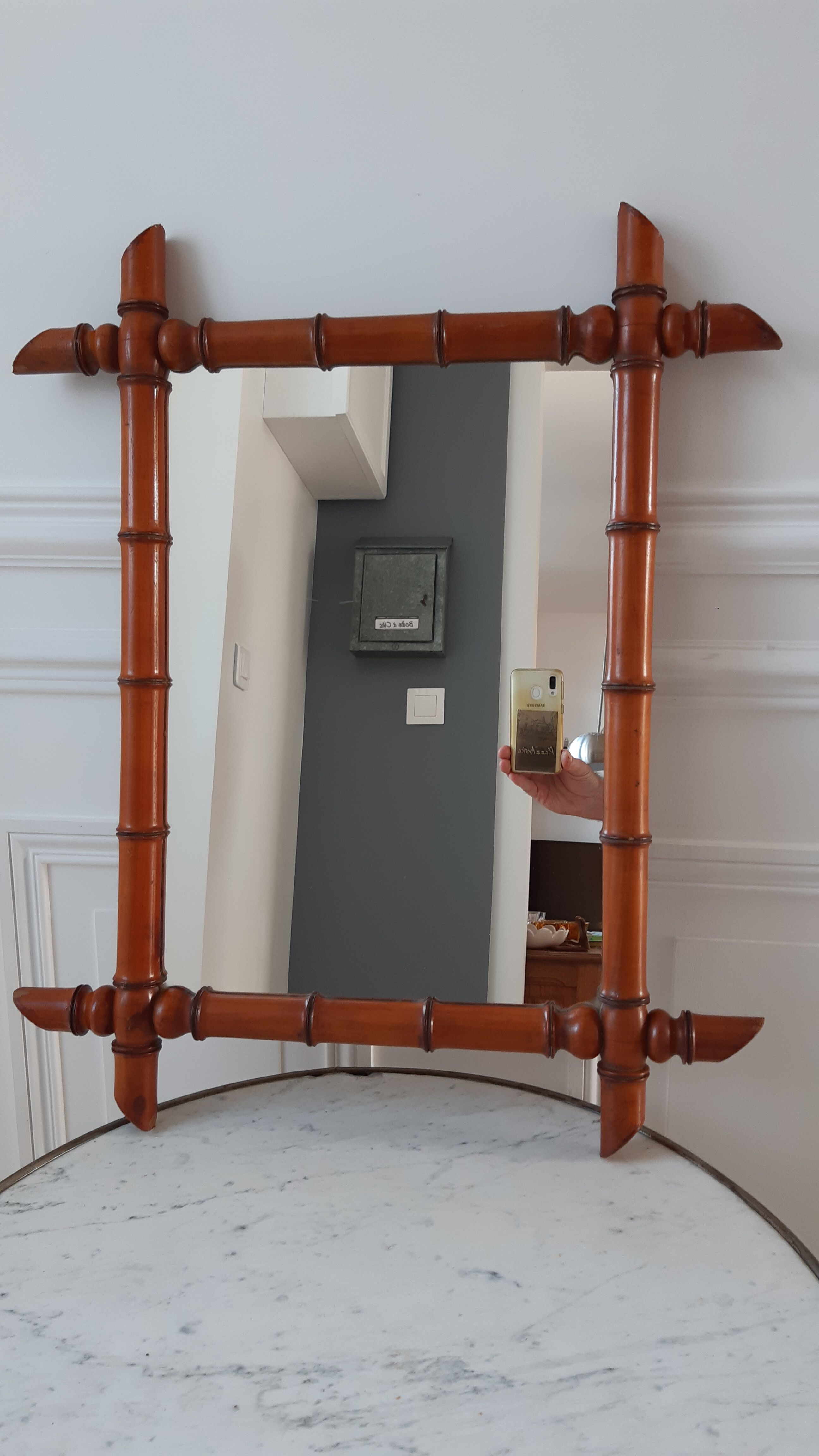 Wooden barber mirror bamboo effect 60s-70s