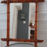 Wooden barber mirror bamboo effect 60s-70s