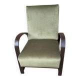 Pair of adjustable armchairs by Jindrich Halabala from the 1930s in wood and olive green velvet.