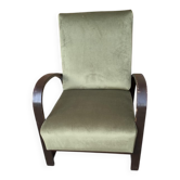 Pair of adjustable armchairs by Jindrich Halabala from the 1930s in wood and olive green velvet.