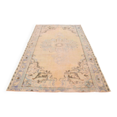 Tapis vintage beige, tapis turc vintage délavé par le soleil, tapis beige