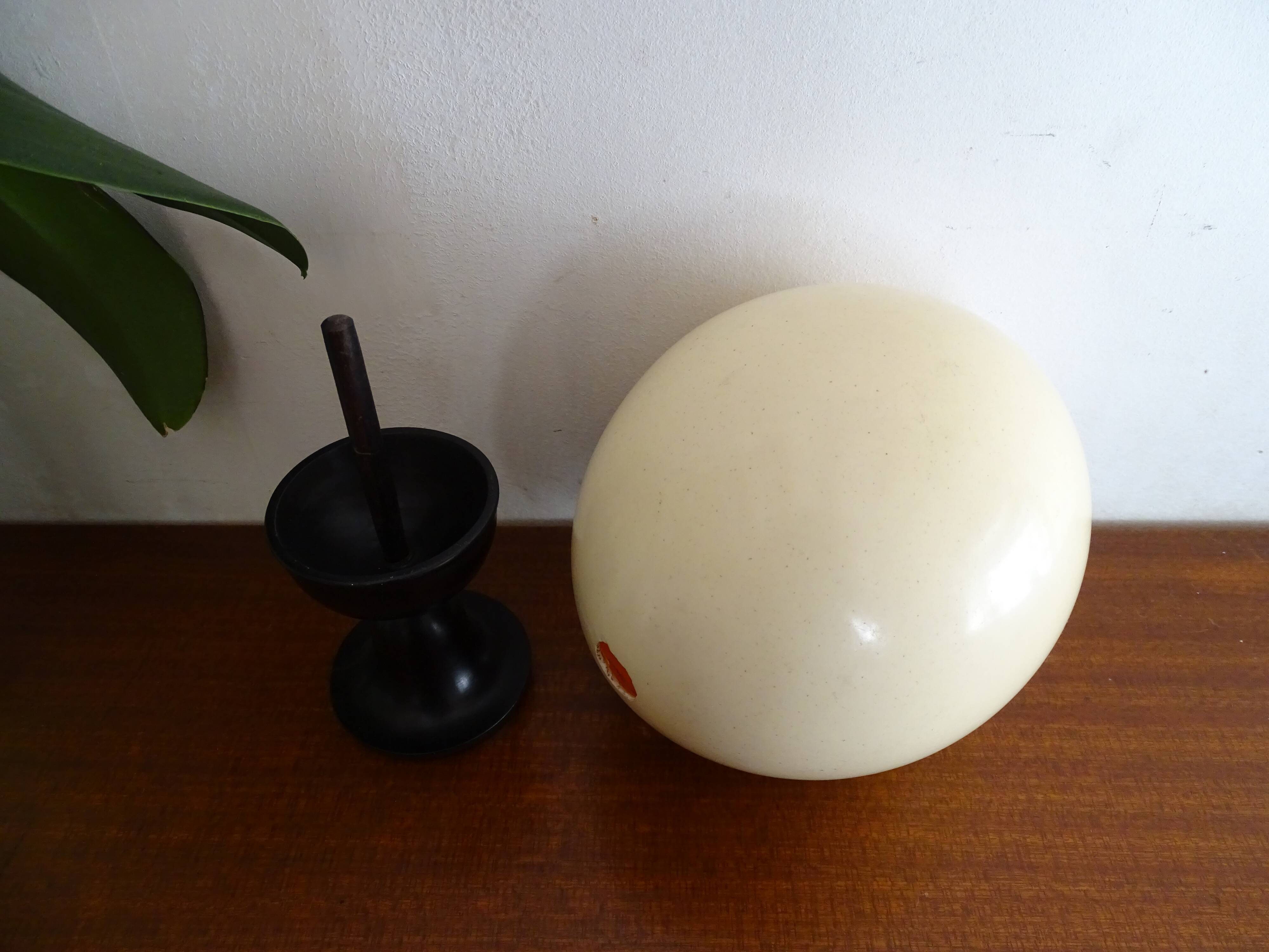 Ostrich egg on blackened wooden base - object of curiosity