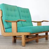 Rare Guillerme & Chambron Solid Oak Sofa, France 1960s