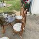 Vintage rattan dining set with glass table, 4 chairs and 4 stools.
