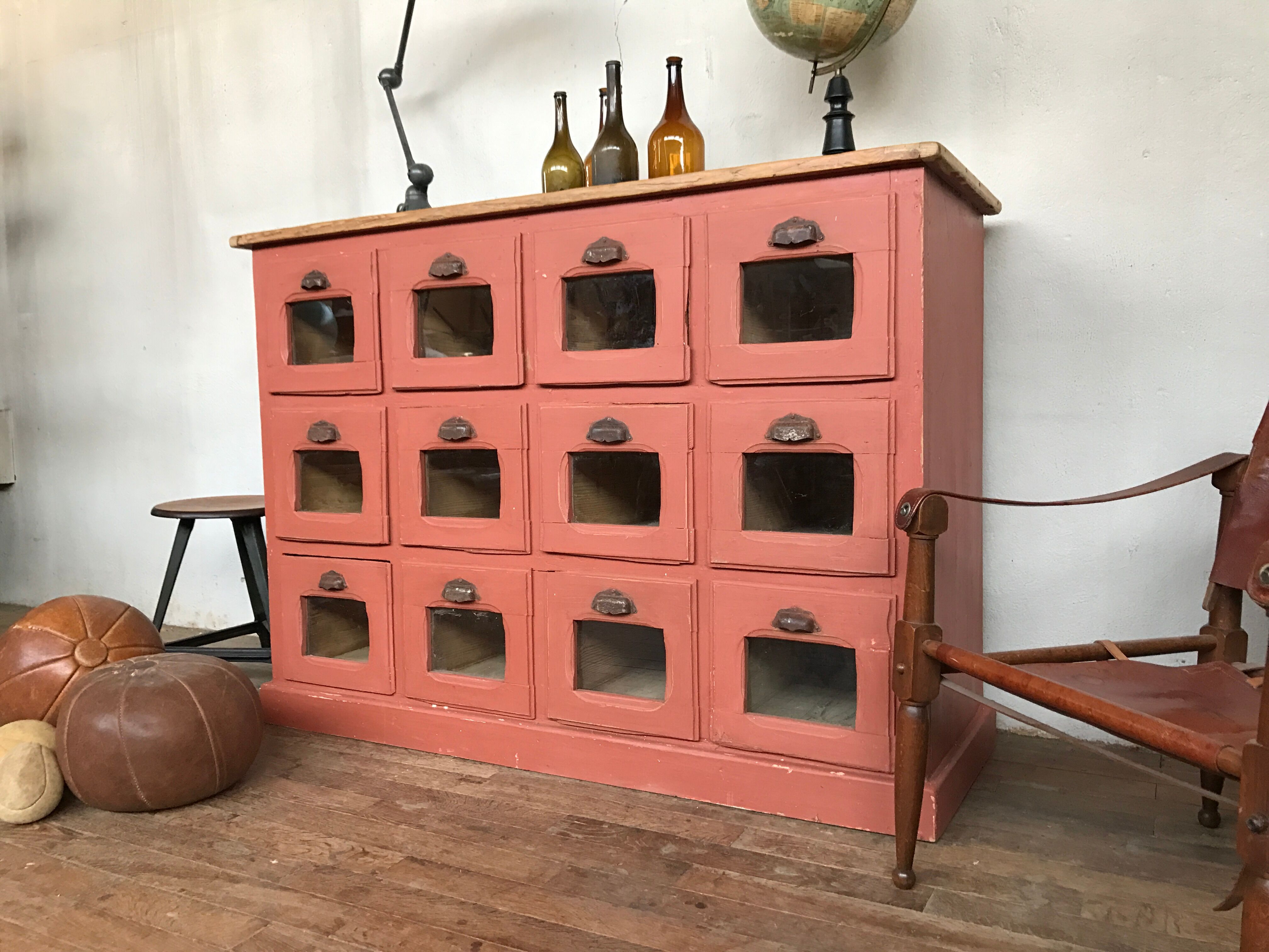Former craft furniture with seed grocery drawers early 20th patinated