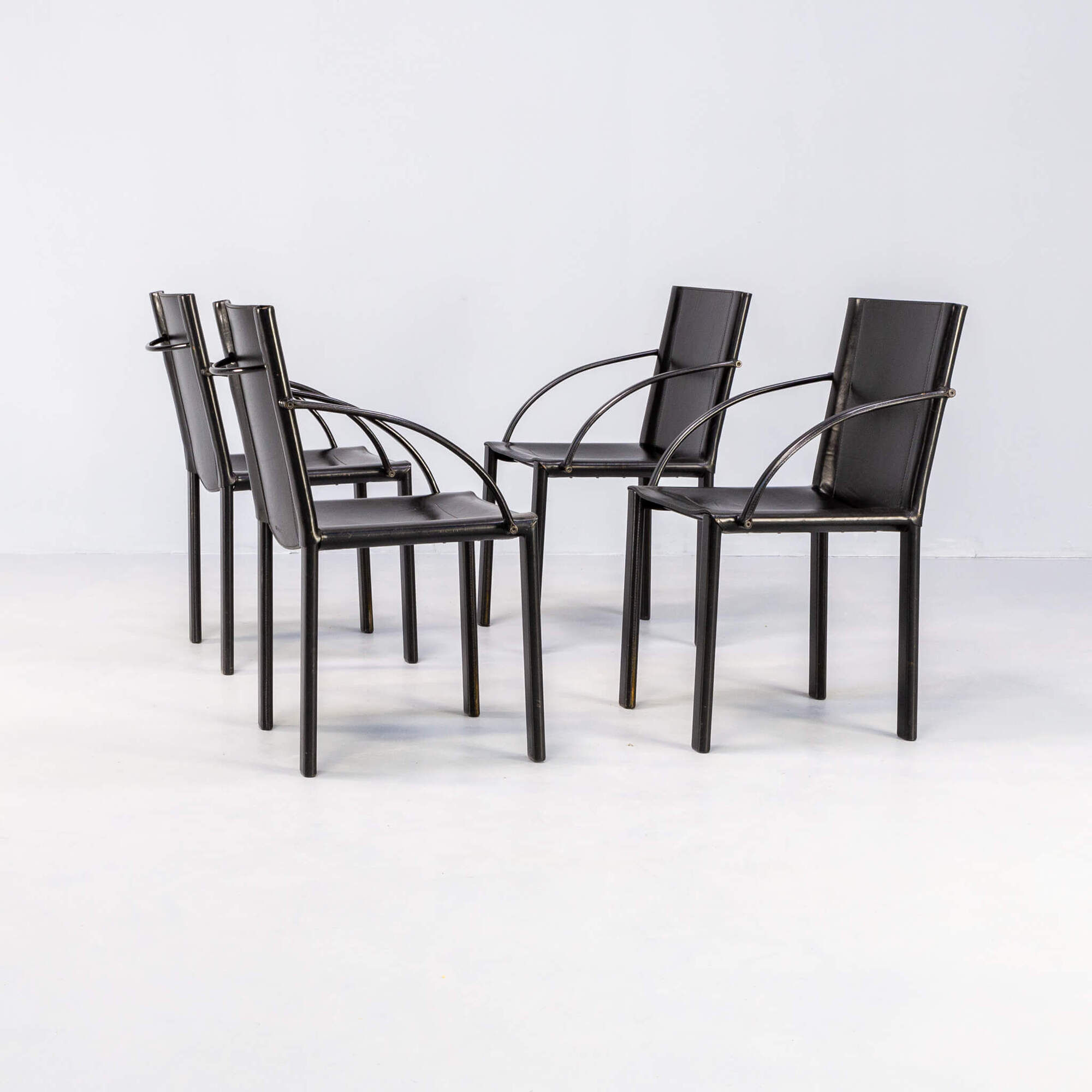 Carlo Bartoli black leather dining chair for Matteo Grassi set/4