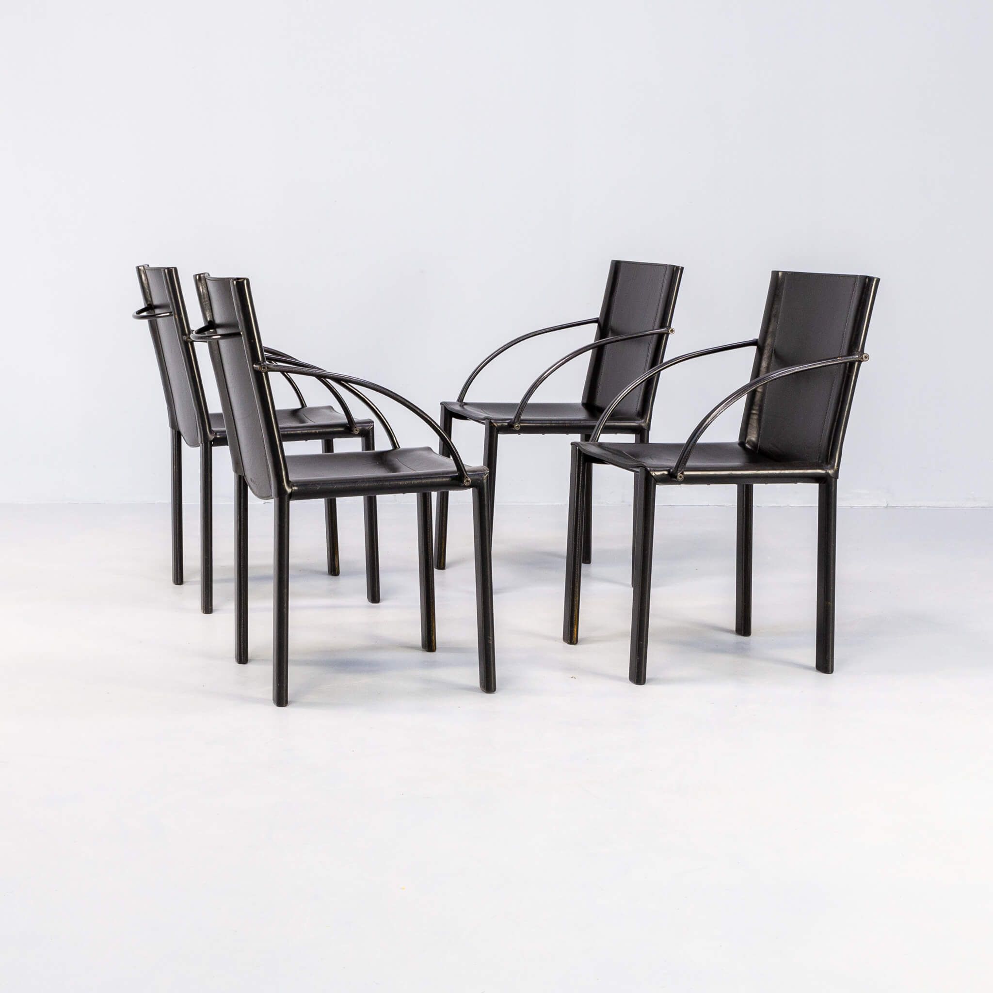 Carlo Bartoli black leather dining chair for Matteo Grassi set/4