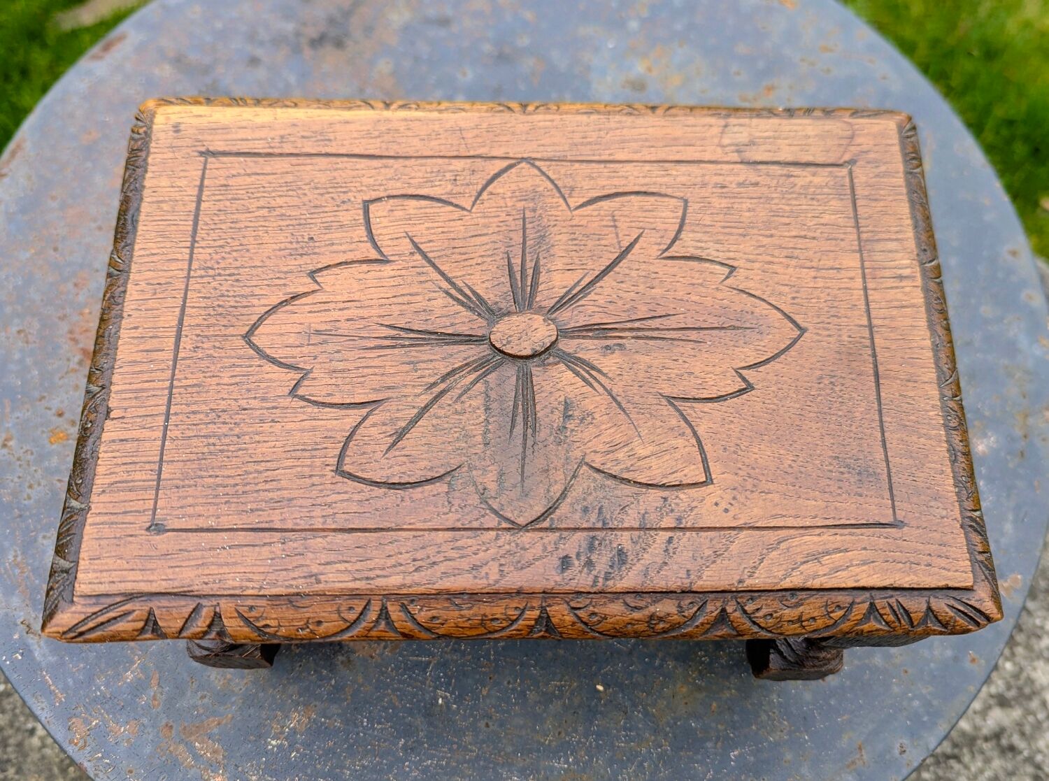 Low Stool Footrest Antique Wood Oak Louis XIII
