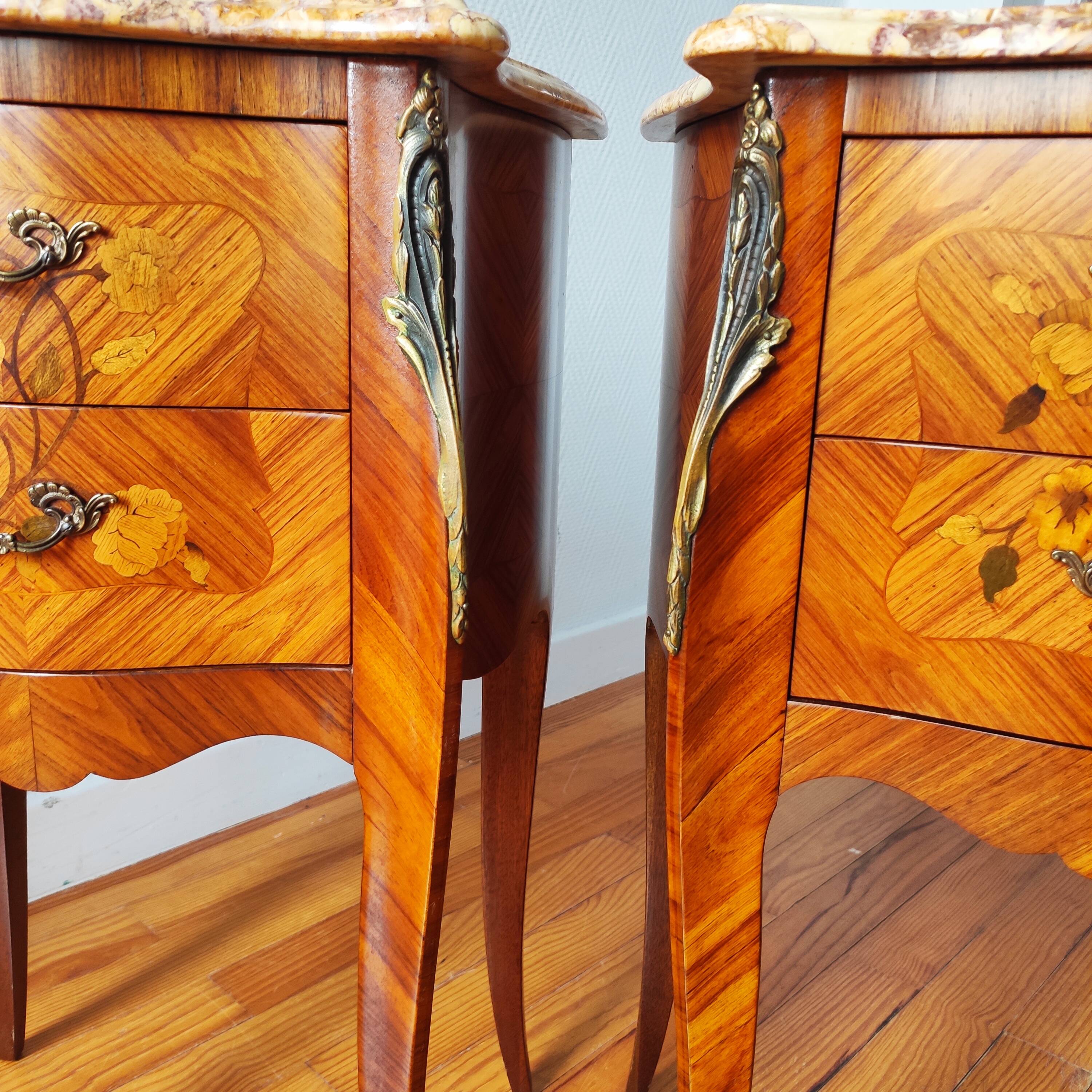 Pair of French Louis XV style bedside tables.