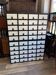 Large black and white industrial chest of drawers in pine, 40 drawers, 1950s.