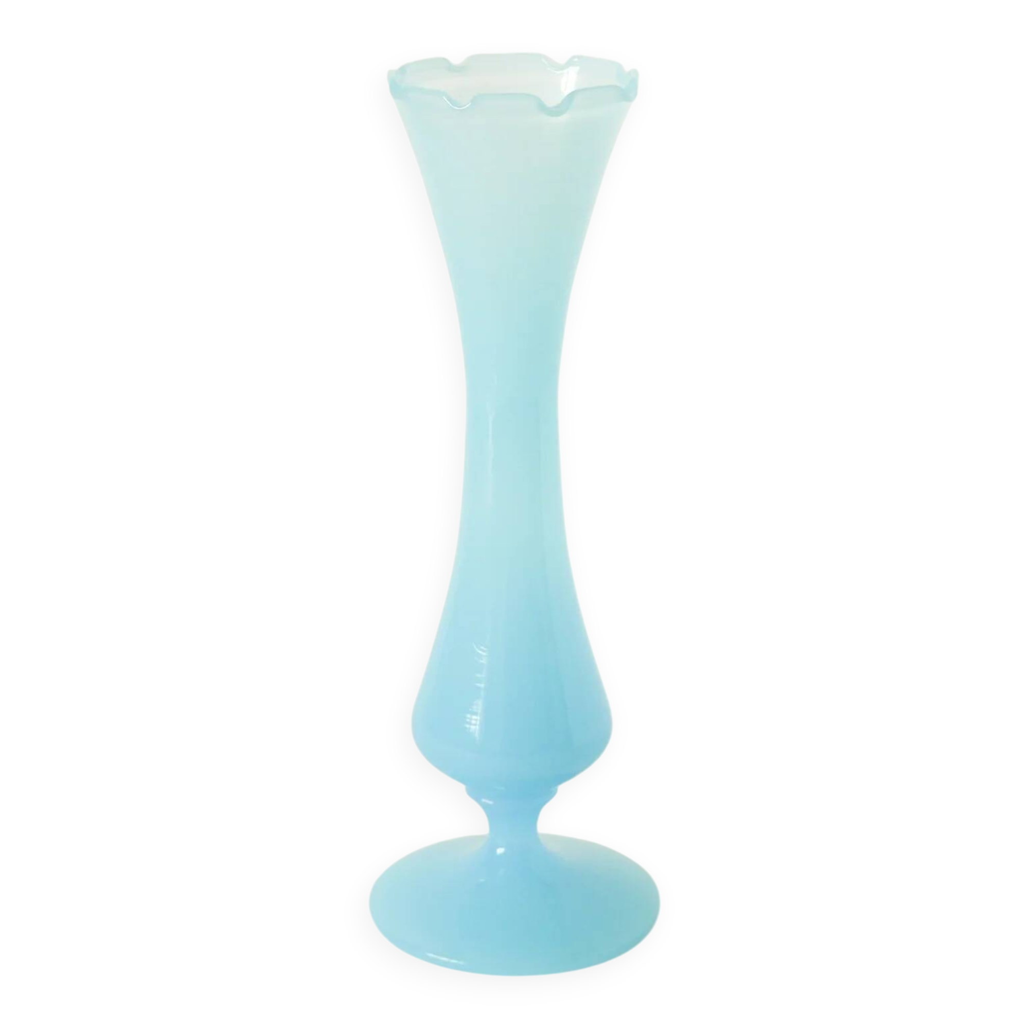 Lace-edged opaline vase, blue, 1960