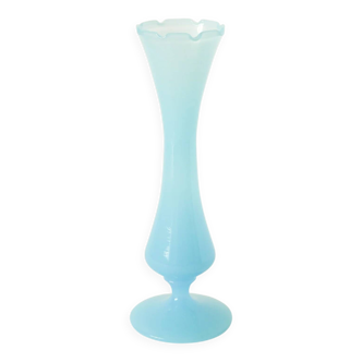 Lace-edged opaline vase, blue, 1960