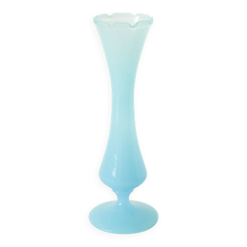 Lace-edged opaline vase, blue, 1960
