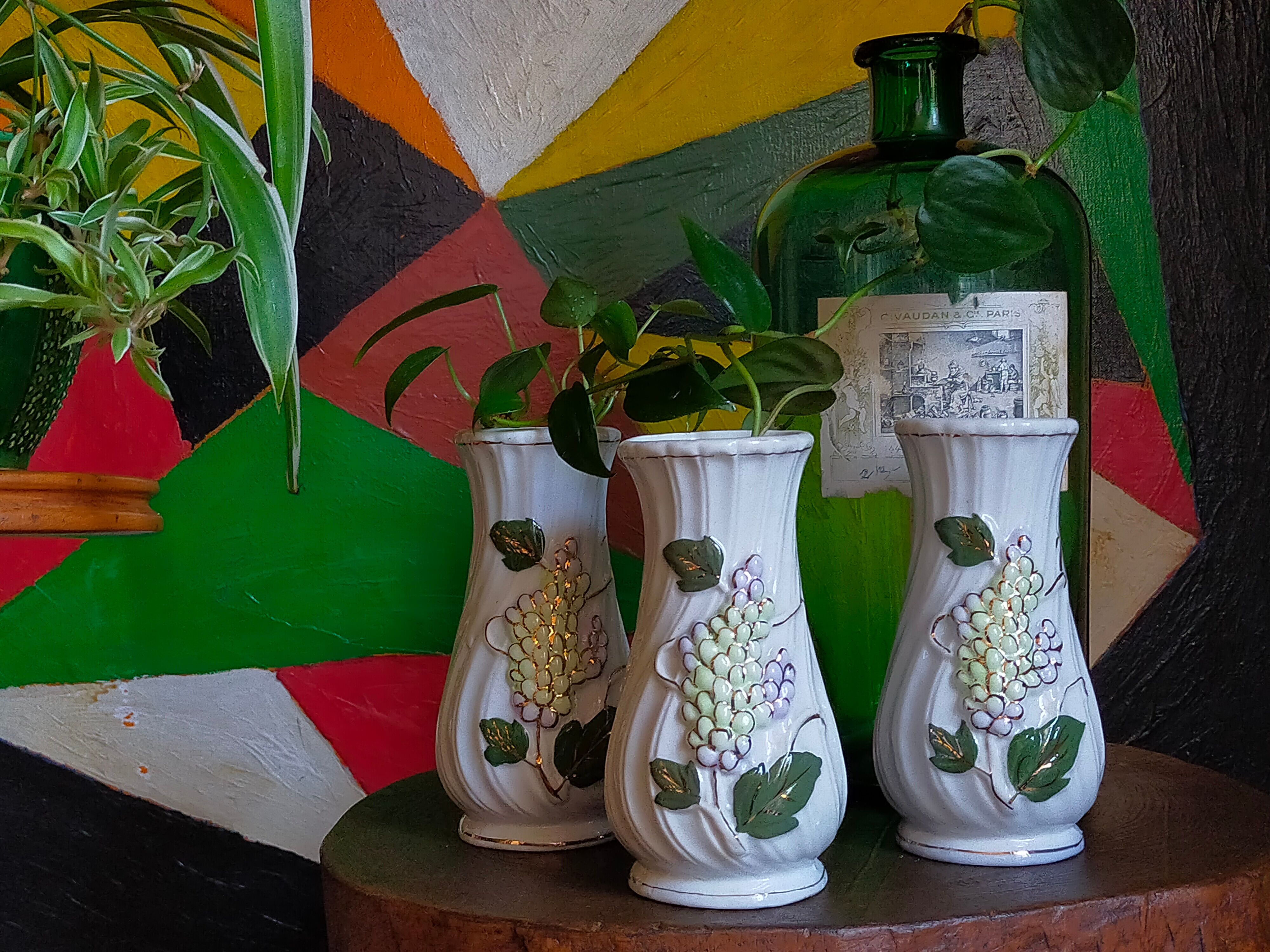 Three ancient lilac slurry vases