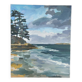 Oil on canvas rocky coast under a stormy sky
