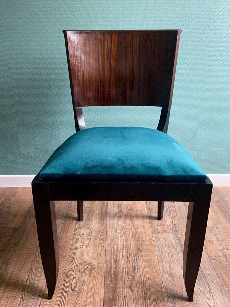 Suite of 6 Art Deco 1935 Macassar ebony chairs restored seats