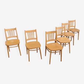 Lot de 6 chaises bistrot ton bystrice 1970 hêtre clair