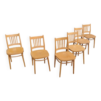 Lot de 6 chaises bistrot ton bystrice 1970 hêtre clair