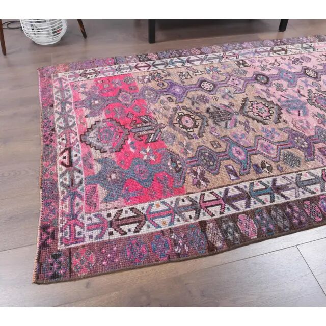 Vintage Turkish Oushak Handmade Cotton Pink Wool Area Rug 120x206