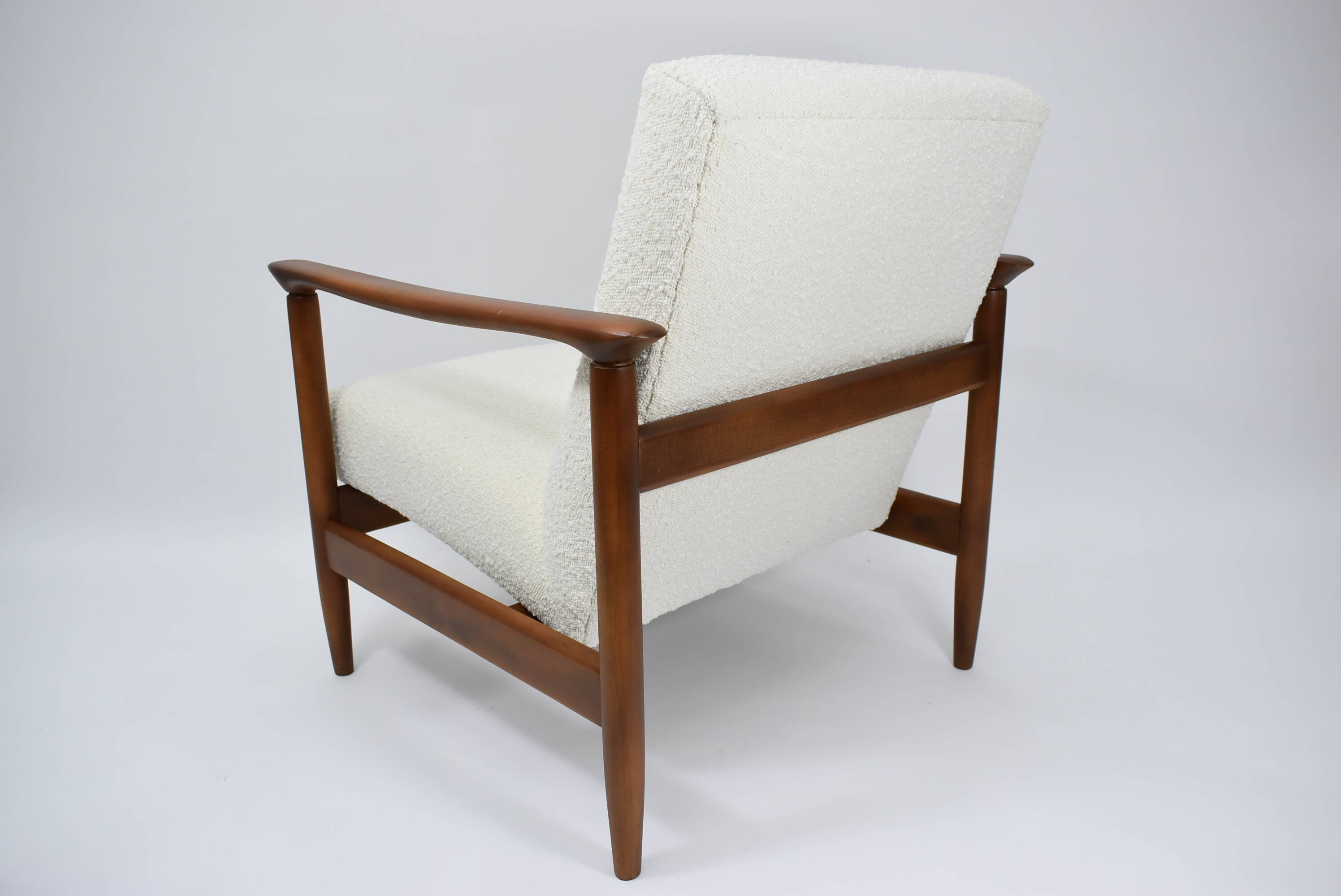 Original vintage armchair, 1960s, designer E.Homma, restored, white bouclé