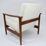 Original vintage armchair, 1960s, designer E.Homma, restored, white bouclé