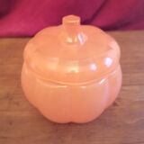 Candy box or glass sugar bowl in orange pumpkin shape