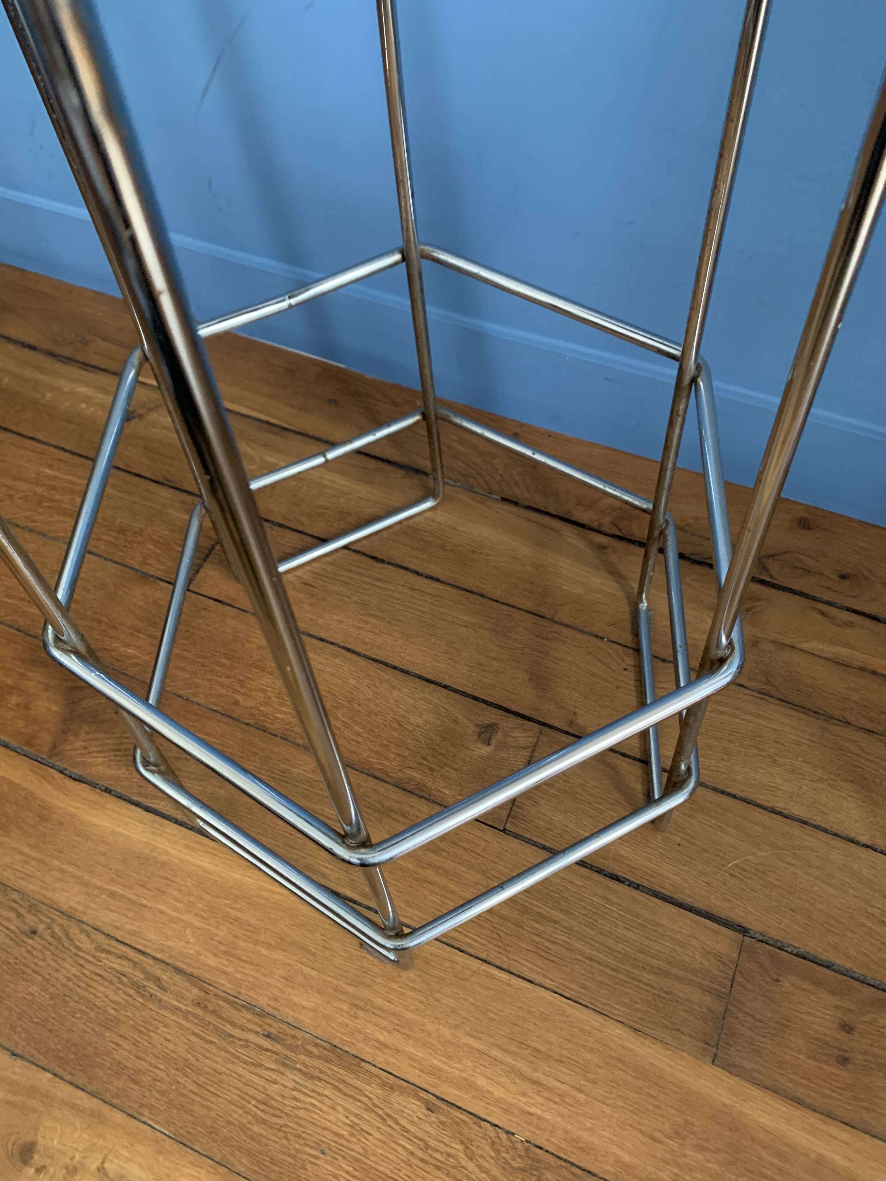 Pair of high bar chairs - chrome metal and Skai
