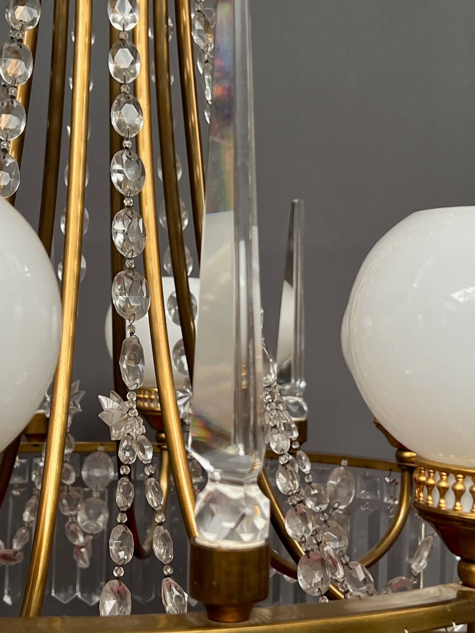 Empire style chandelier. Solid crystal, bronze.